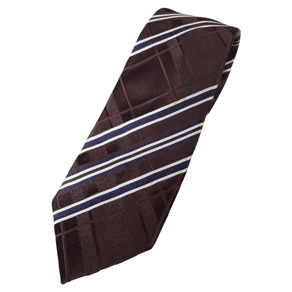 Gianfranco Valentino Brown Plaid Stripe Silk Necktie Tie‎ Italian Designer
